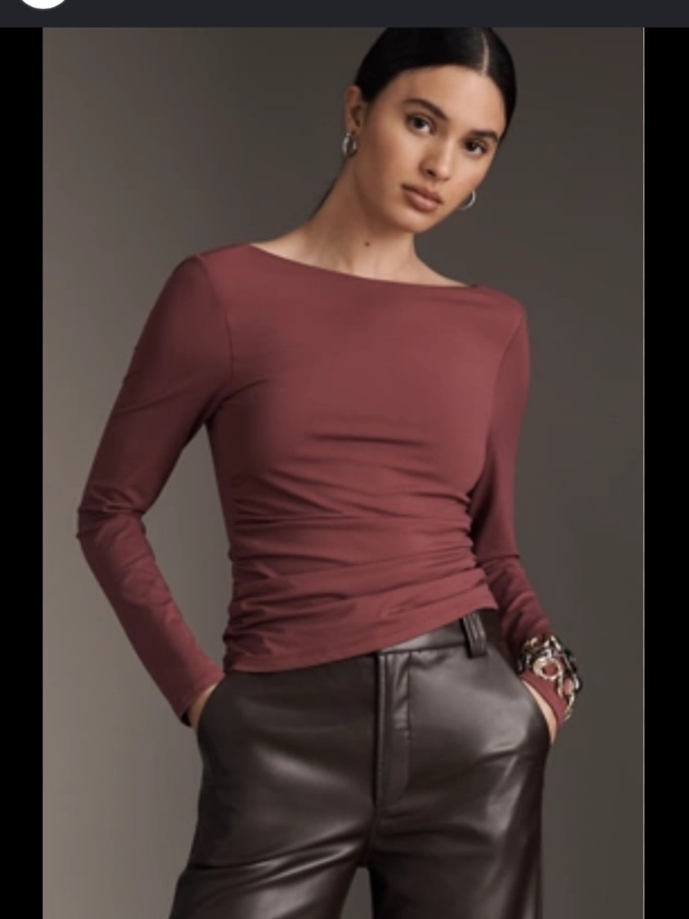 By Anthropologie Scooped-Back Long-Sleeve Top Soft Rose Taupe Medium - Picture 1 of 10